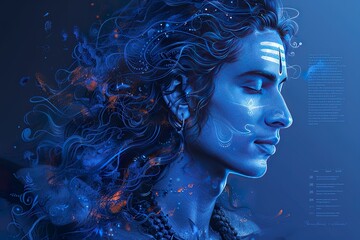 Maha Shivratri, Lord Shiva on blue background.