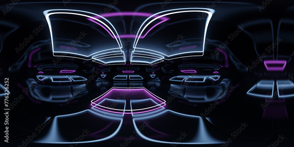 Poster abstract symmetrical light patterns in dark environment with neon accents 360 panorama vr environmen