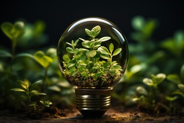 minimalistic design Eco friendly lightbulb from fresh leaves top vie, concept of Renewable Energy and Sustainable Living, - obrazy, fototapety, plakaty