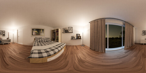 Bedroom with bed and window 360 panorama vr environment map
