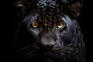 minimalistic design black leopard, panthera pardus, walking towards, staring at the camera and showing - obrazy, fototapety, plakaty