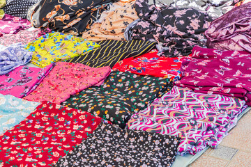 Colorful cloth for sale at a market in Bukhara. - 776229091