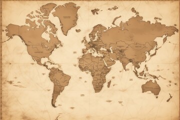 Fototapeta premium World map, A vintage map of the world in sepia tones, AI generated