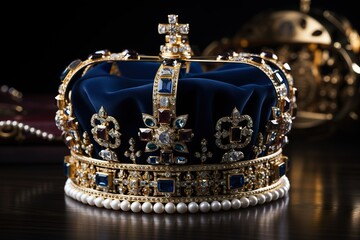 minimalistic design king charles, england king, British flag and crown - obrazy, fototapety, plakaty