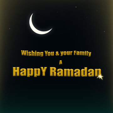 Happy Ramadan Greeting Image with Pleasant Sky with Bright Eid Al-Fitr Moon