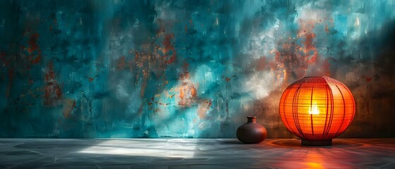 Fototapeta premium Intricate Design of Oriental Geometric Wall Lamp Enhances Unique Decorative Lighting Effect. Concept Home Decor, Lighting Design, Oriental Style, Geometric Pattern, Unique Interior