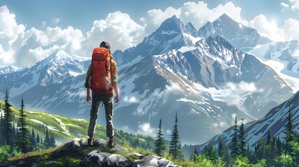 Solo Adventurer Embracing the Grandeur of Majestic Mountain Landscape