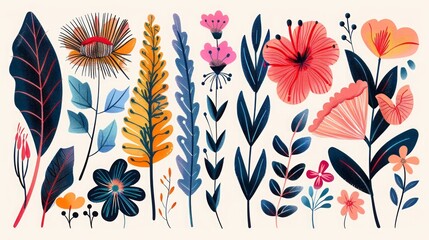 colorful plants flat design on white background.
