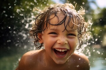 Fototapeta na wymiar Contagious Laughter in Water Play. AI generative.