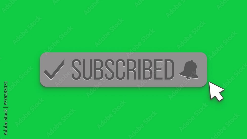Poster video animation of an animated, floating subscribe button with a bell button on a green background. 