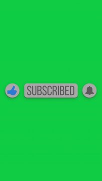 Vertical video animation of an animated, floating subscribe button with a bell button on a green background. - Suitable for video blog. 