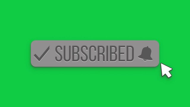 Video animation of an animated, floating subscribe button with a bell button on a green background. - Suitable for video blog. 