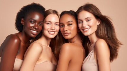 Diverse Women Friends Celebrating Natural Beauty in Studio for Skincare Promotion Generative AI