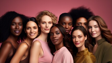 Diverse Group of Women Empowered through Beauty and Skincare in an Inclusive Community Generative AI