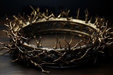 Fototapeta na wymiar minimalistic design Wreath Of Thorns With King Crown Shadow