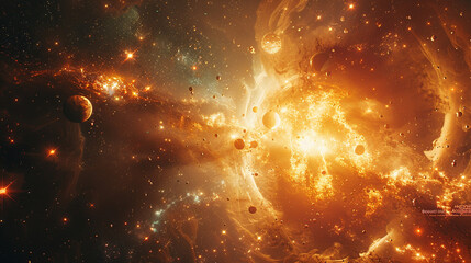 Celestial bodies colliding in a cosmic dance, portraying the beauty of celestial chaos. 