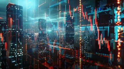 Cityscape with Innovative technology financial market or stock market graph concept. AI generated