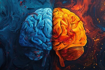 The concept of the human brain. The right creative hemisphere versus the left logical hemisphere. Education, science and medical abstract background