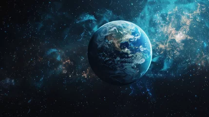 Fotobehang Fantasy earth globe planet on dark space background. Generative AI © MUCHIB