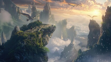 A surreal digital painting depicting dreamlike landscapes and fantastical creatures, inviting...