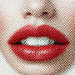 Women's lips in halftone texture. Fashionable grunge style.