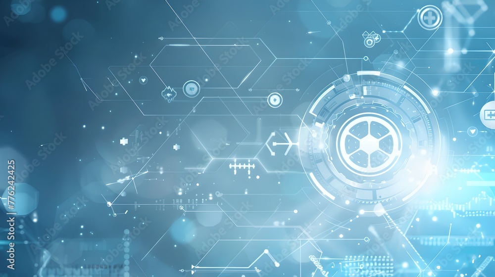Poster futuristic digital interface with glowing elements and circuits. technology theme for designers and 