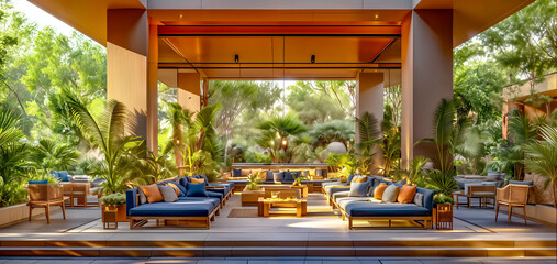 Relax on a Spacious Patio.  biophilic design home. Outdoor Furniture and Plant Ideas. Stylish Patio Furniture & Décor Trends