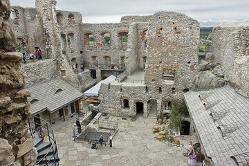 courtyard of the ancient Ogrodzieniec castle on the path of the Eagles' Nests  in  Poland