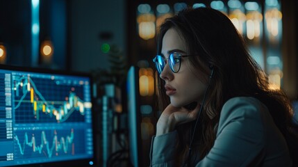 Businesswoman Analyzing Stock Market Data for Risk and Wealth Management