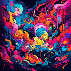 Abstract colorful background. illustration. Psychedelic design of the city.