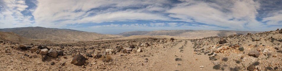 Jordan Trail from Um Qais to Aqaba, beautiful mountains,rocks and desert panorama landscape view during this long distance trail 
