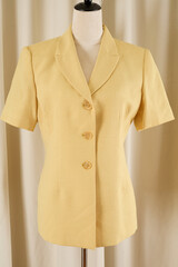 Vintage 90s soft yellow linen women's matching two-piece suit. 