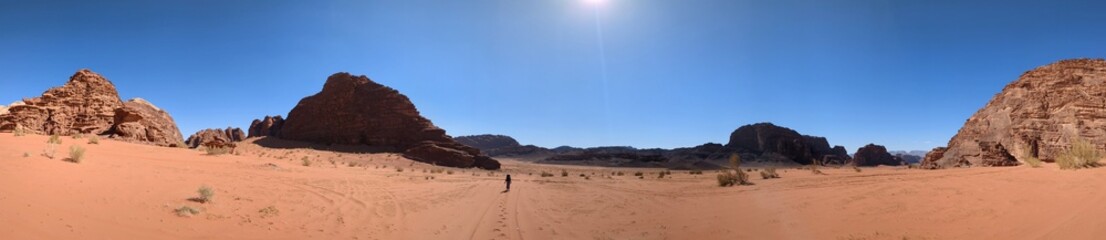 Wadi Rum desert panorama landscape view with sand dunes and rocky formations,Mountains terrain Jordan