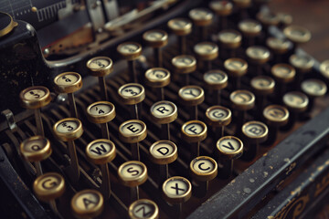Close-up of vintage typewriter keys, selective focus.