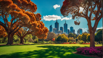 Fototapeta premium Kings Domain Parks to Melbourne warm