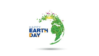 Happy earth day. Green eco earth vector illustration.