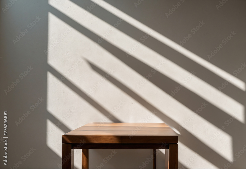 Poster table with empty wall, stage table with copy space