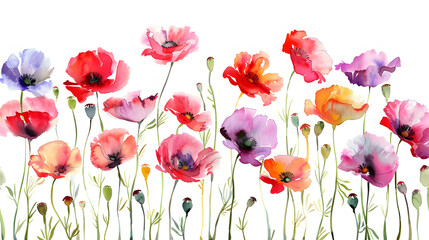 Fototapeta premium Colorful red pink yellow poppies, bright nature flowers, oil paints
