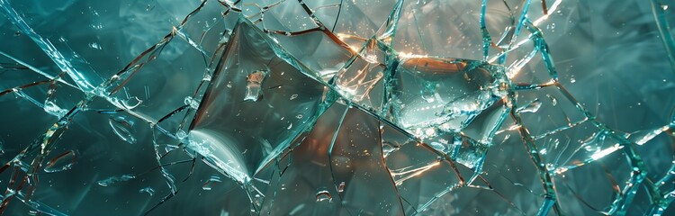 close up of a broken tempered glass in small pieces - obrazy, fototapety, plakaty