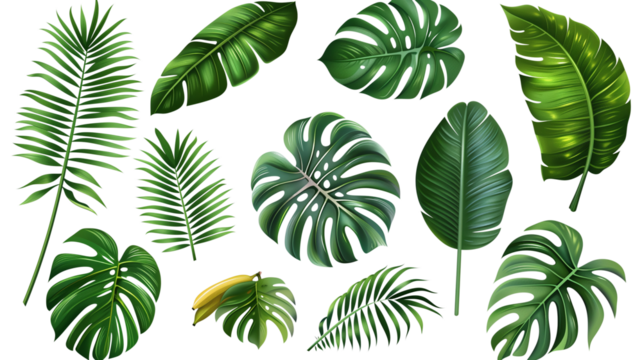 A collection of green and tropical leaves in a summery design