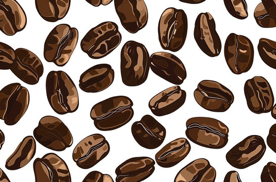 Close-up of a pile of roasted brown coffee beans isolated on white
