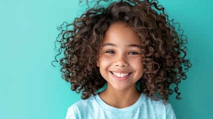 cheerful smiling girl with curly hair and a white smile generative ai