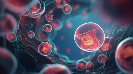 3d rendering of Human cell or Embryonic stem cell microscope background