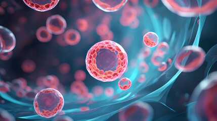 3d rendering of Human cell or Embryonic stem cell microscope background