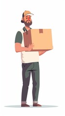 Delivery of goods and parcels, the delivery man holding cardboard box, illustration