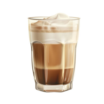 Coffee, milk, and cola in glasses on white background