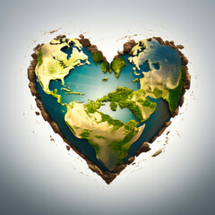 The earth in the shape of a heart. Environment theme.