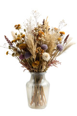 bouquet of dried flowers in a vase isolated on transparent background