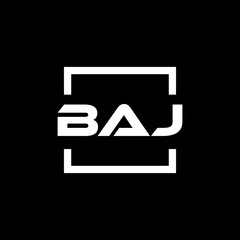Initial letter BAJ logo design. BAJ logo design inside square.
