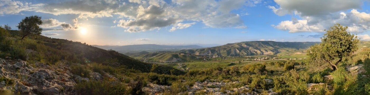 Wadi Zahar  is a wadi located in Irbid region, Jordan. Walking the Jordan trail from Umm Qais,mountain panorama landscape view